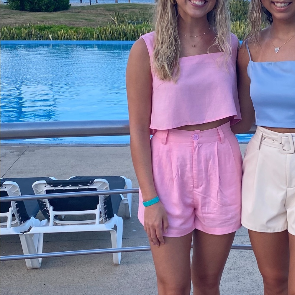 Pink Sleeveless Top and Shorts Set